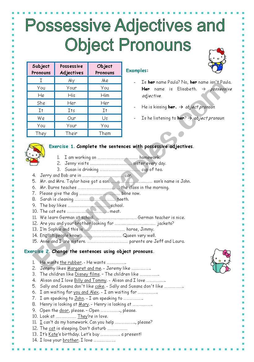 Object Pronouns And Possessive Adjectives