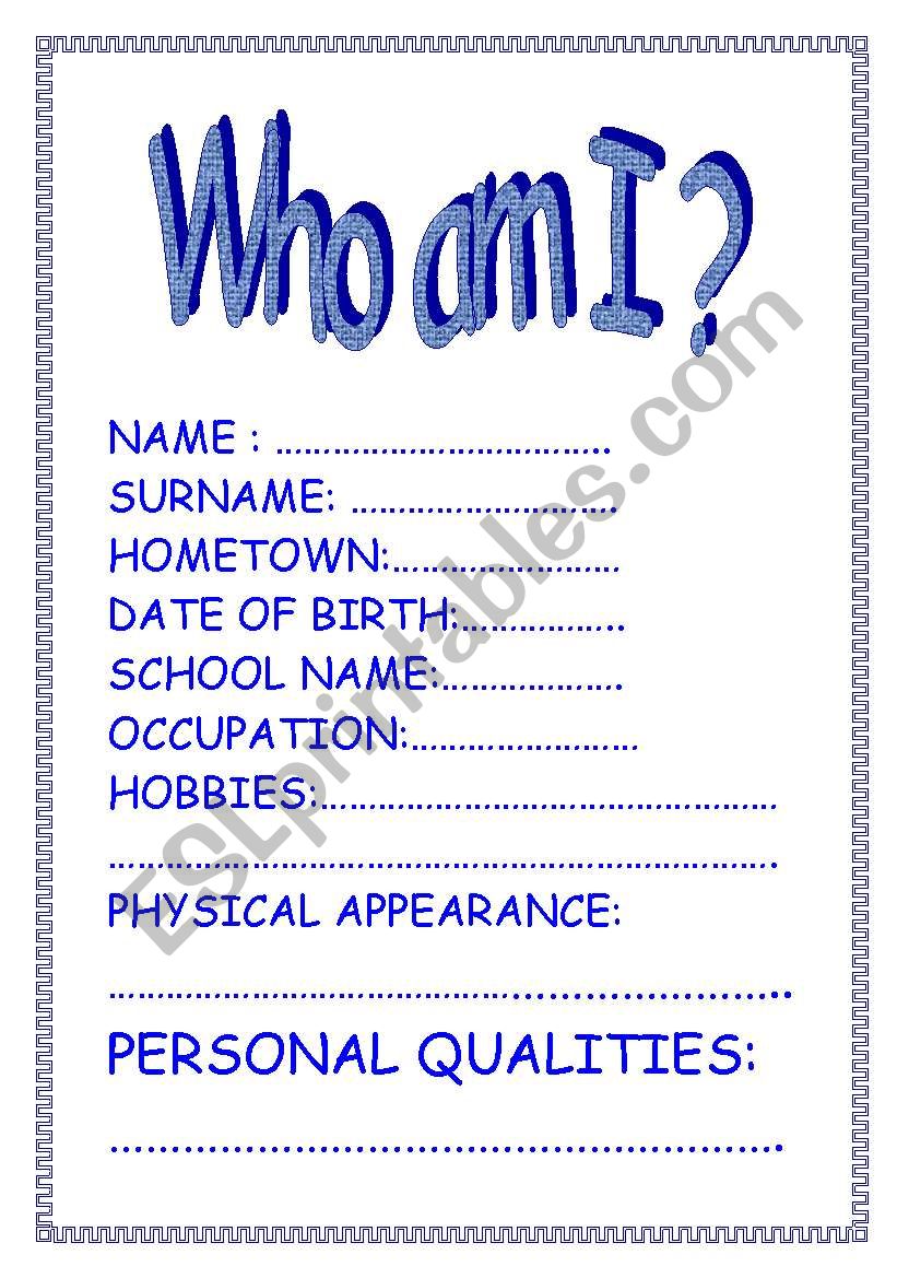 WHO AM I? worksheet