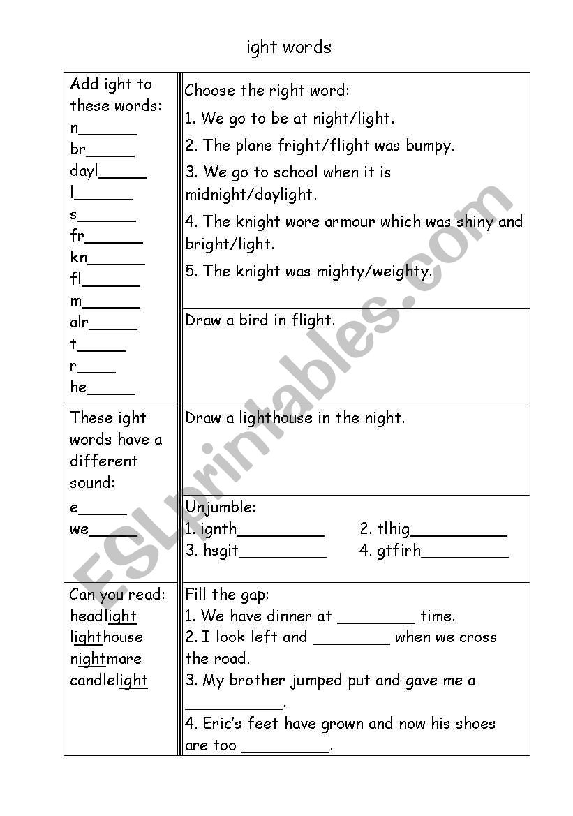 ight words worksheet worksheet