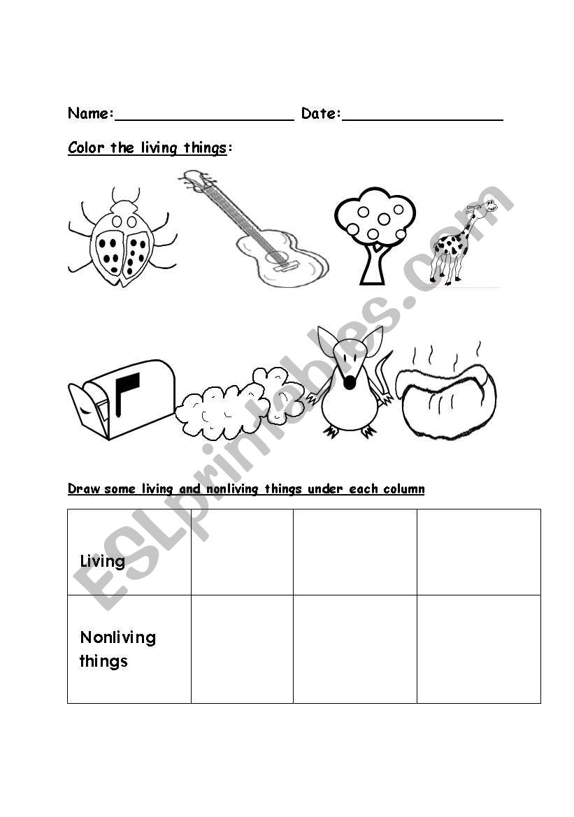 Living and nonliving things worksheet