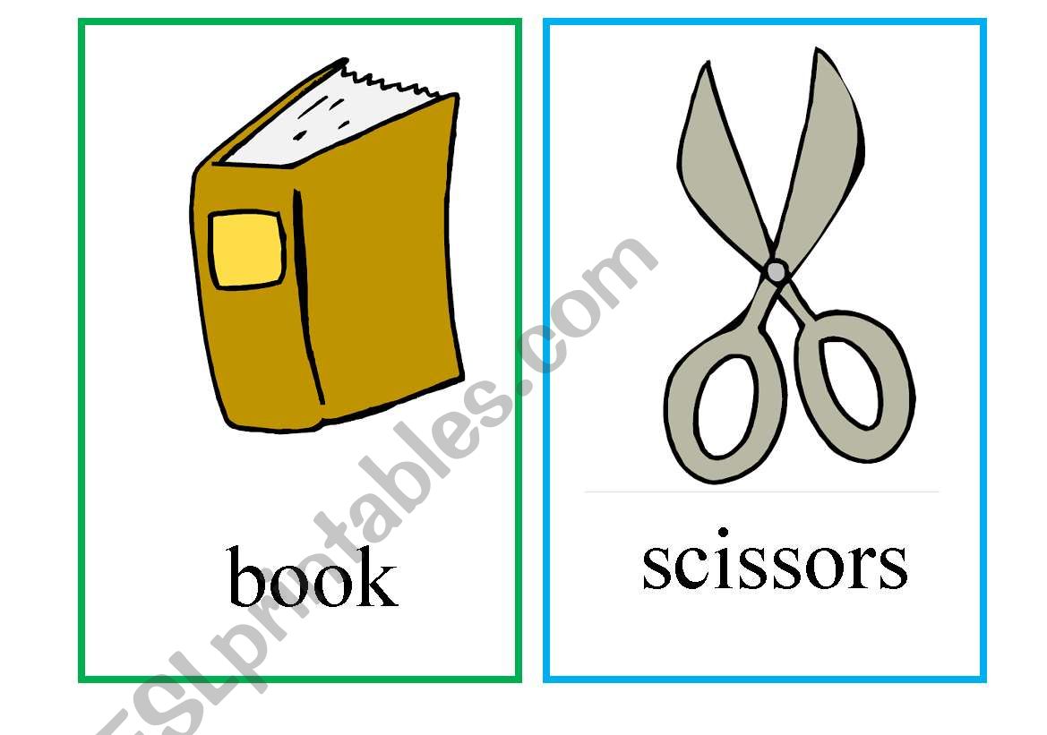 Classroom objects flashcards(book&scissors)