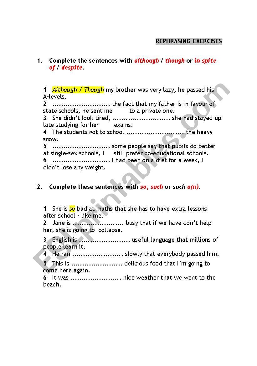 REPHRASING_PRACTICE worksheet