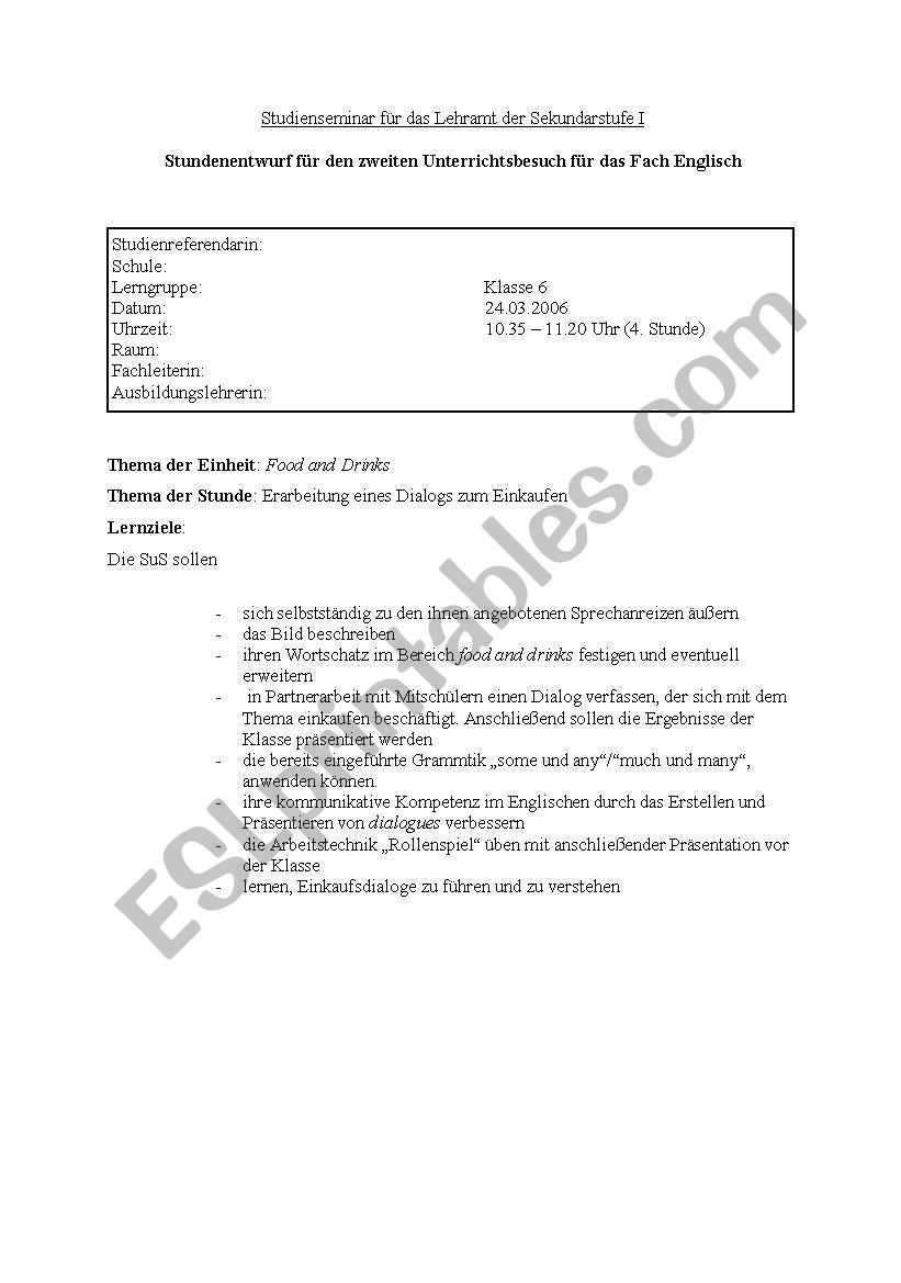 shopping worksheet