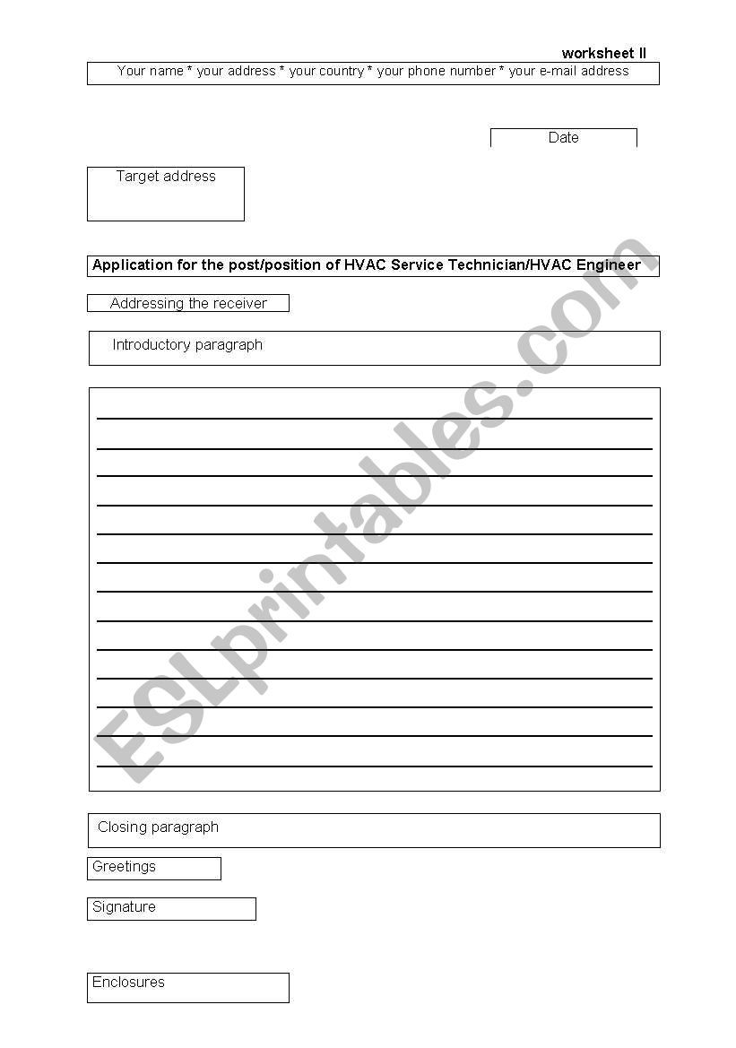 letter of application worksheet II write a paragraph about yourself