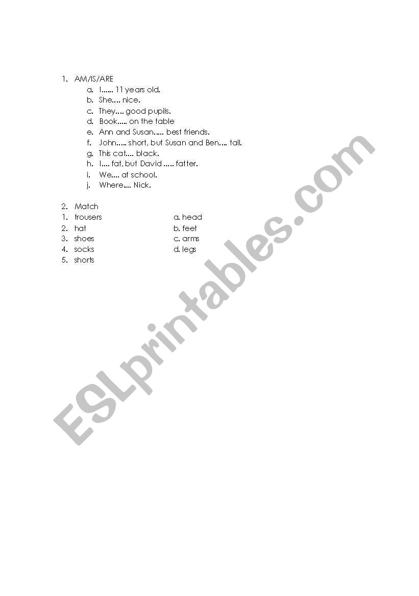 to be and clothes worksheet