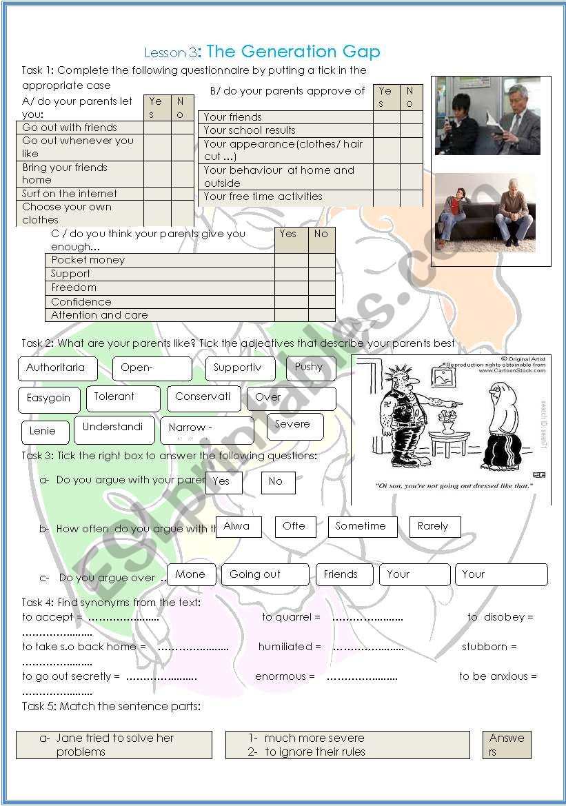 generation gap worksheet