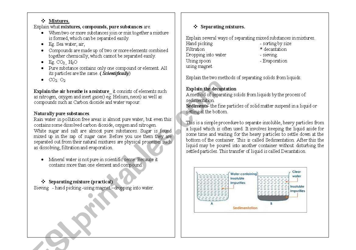 mixtures worksheet