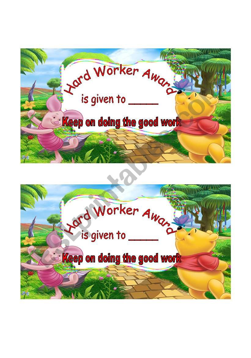 Hard worker award worksheet