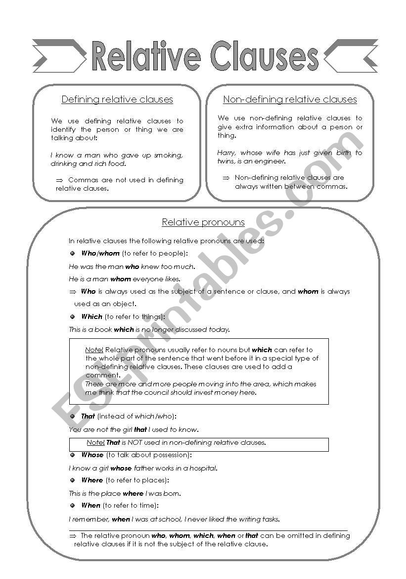 Relative Clauses worksheet