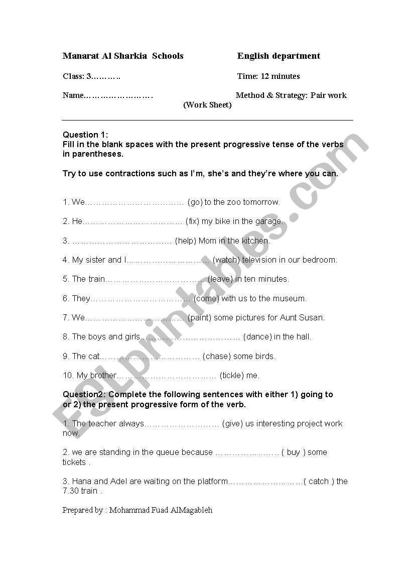  present continuous worksheet