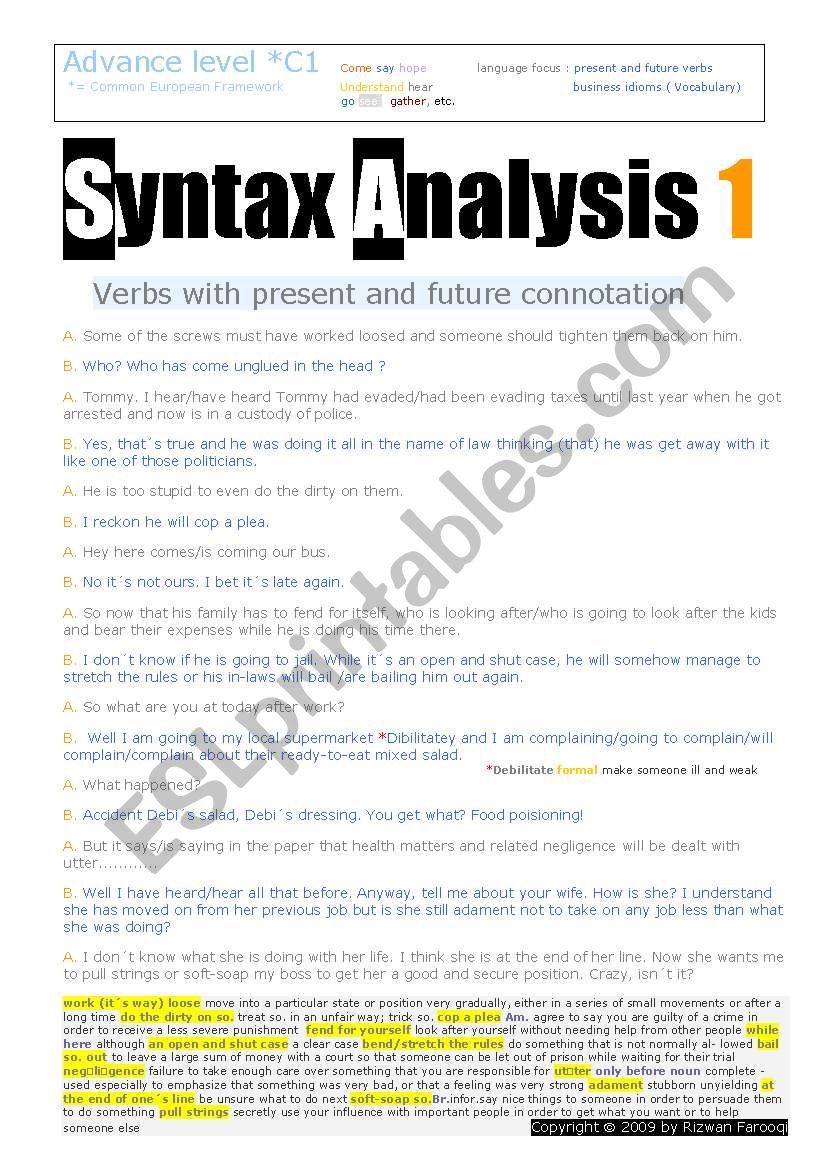 SyNtAx AnAlYsIS worksheet