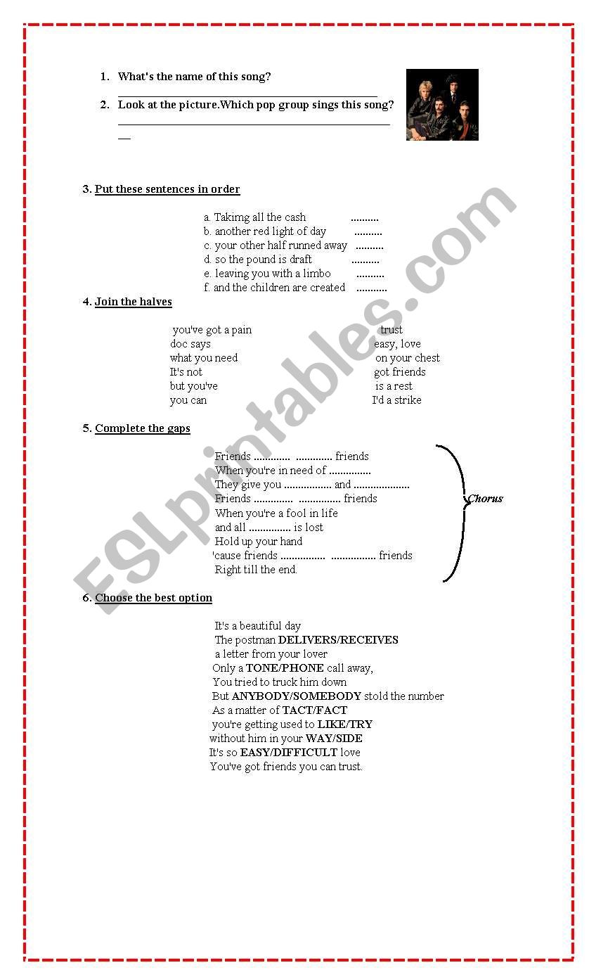 Friends will be friends worksheet