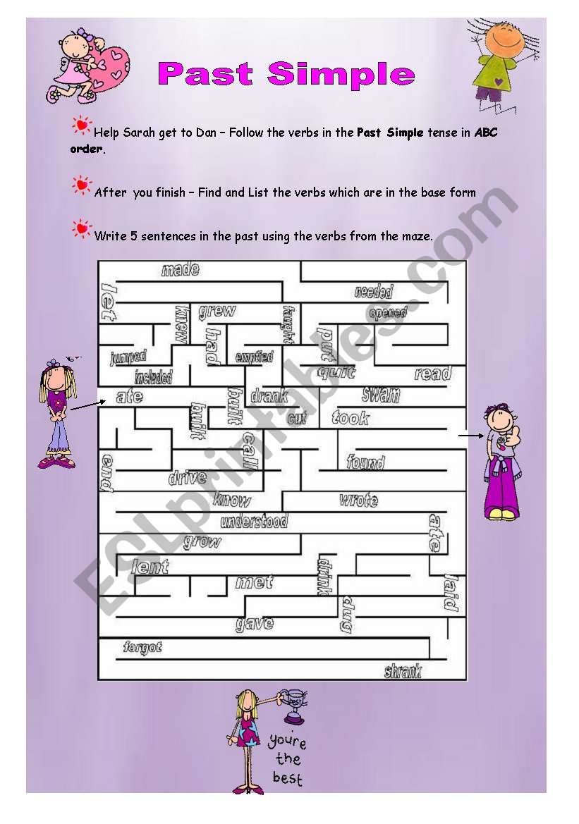 Past Simple Maze - Orit worksheet