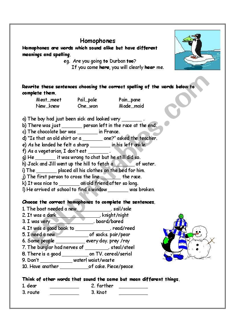 Homohphones worksheet