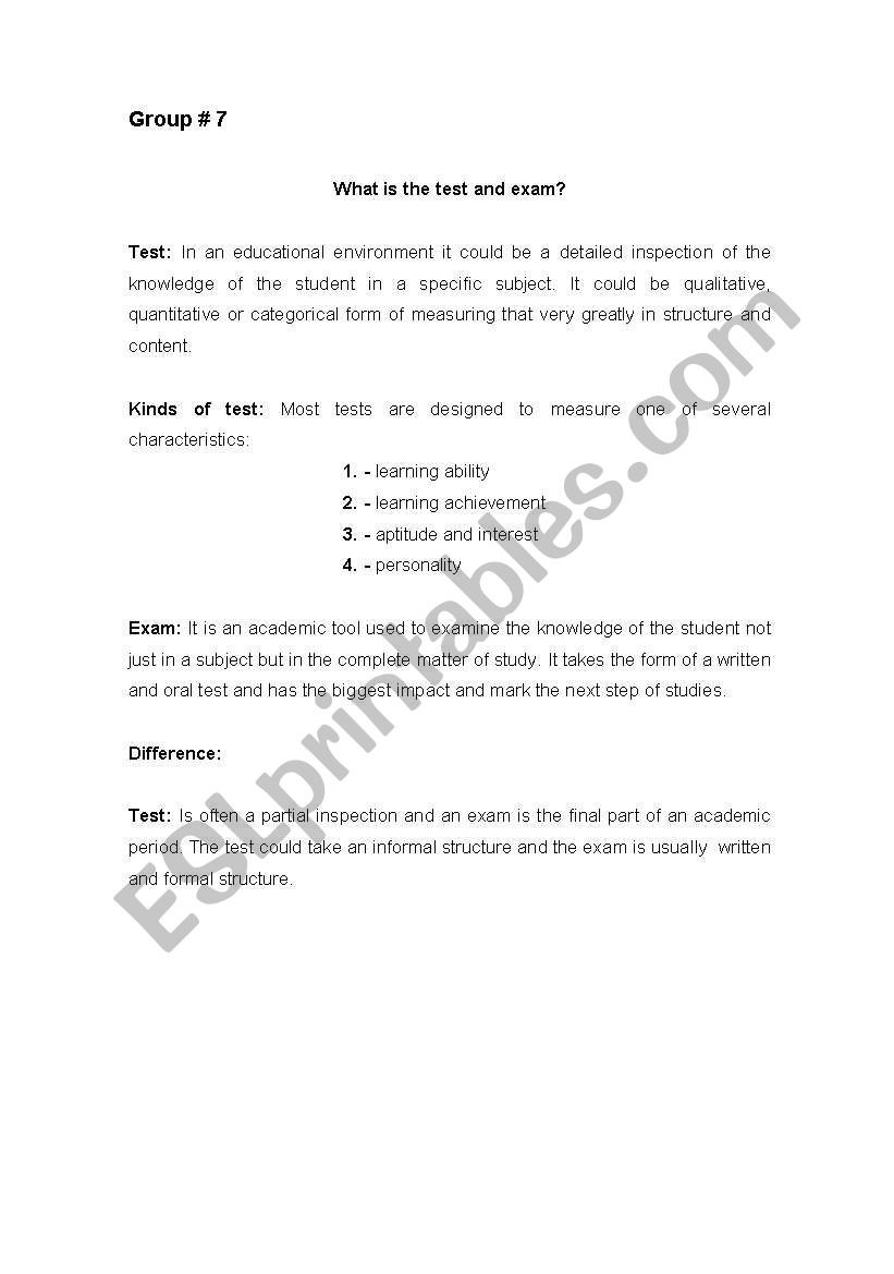 Evaluation test worksheet
