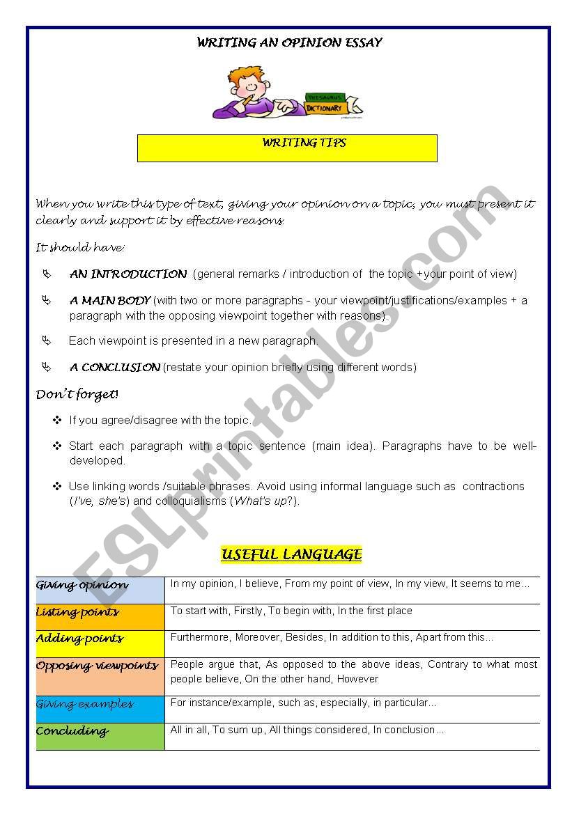 WRITING AN OPINION ESSAY-GUIDELINES+MODEL