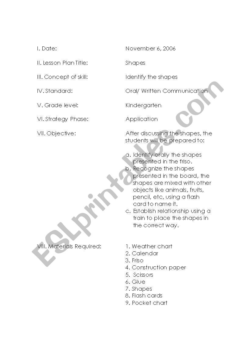 lesson plan on shapes worksheet