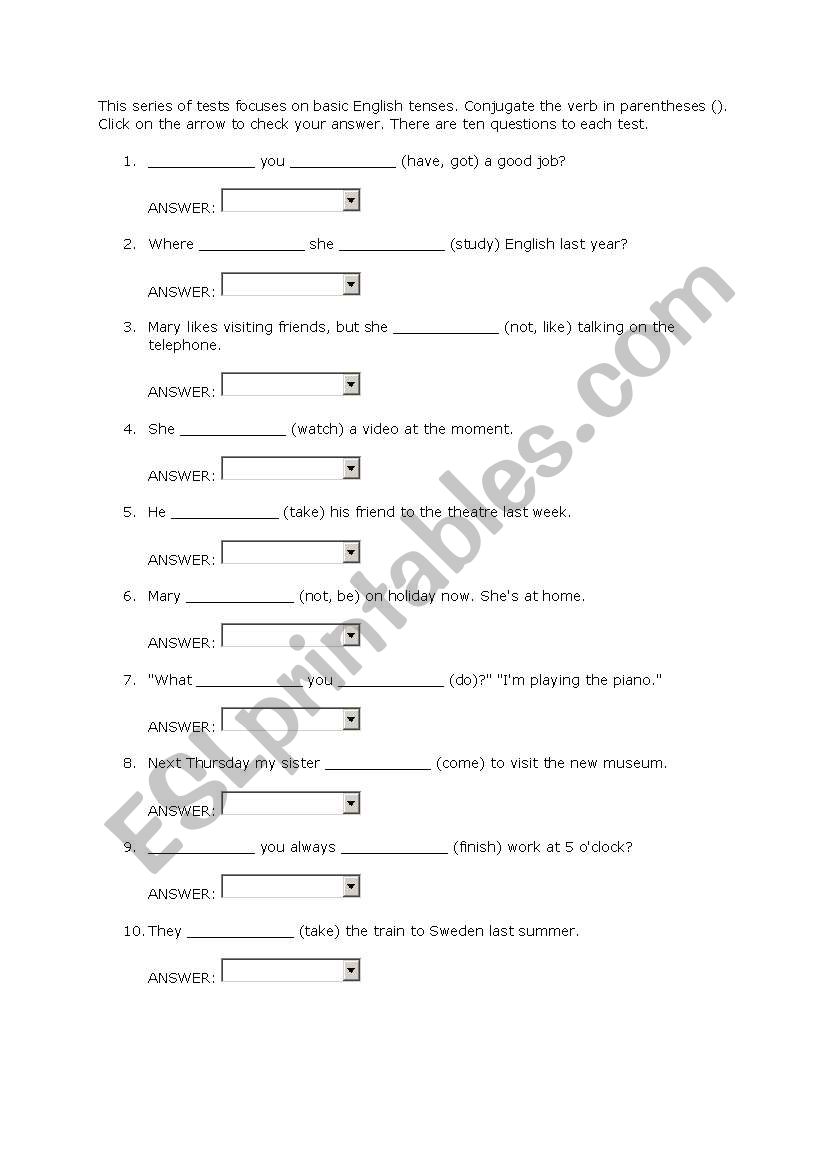 beginner test worksheet