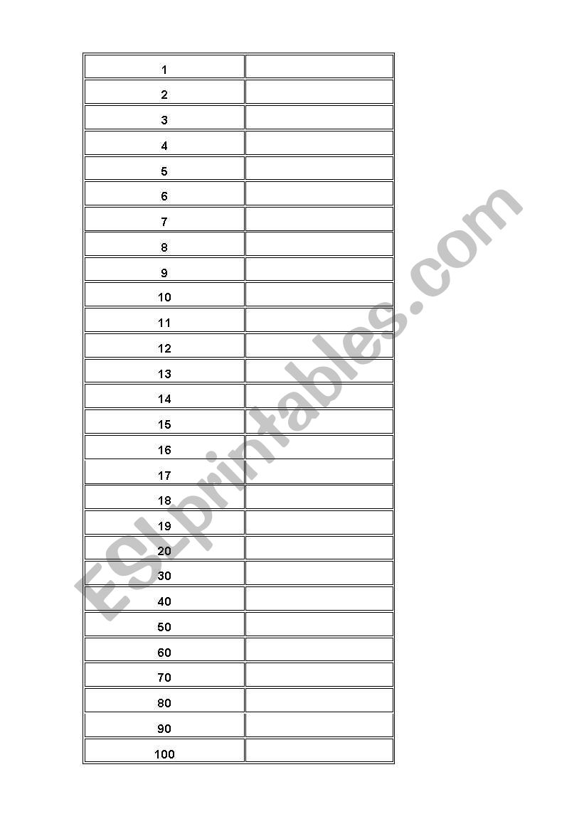 Numbers worksheet