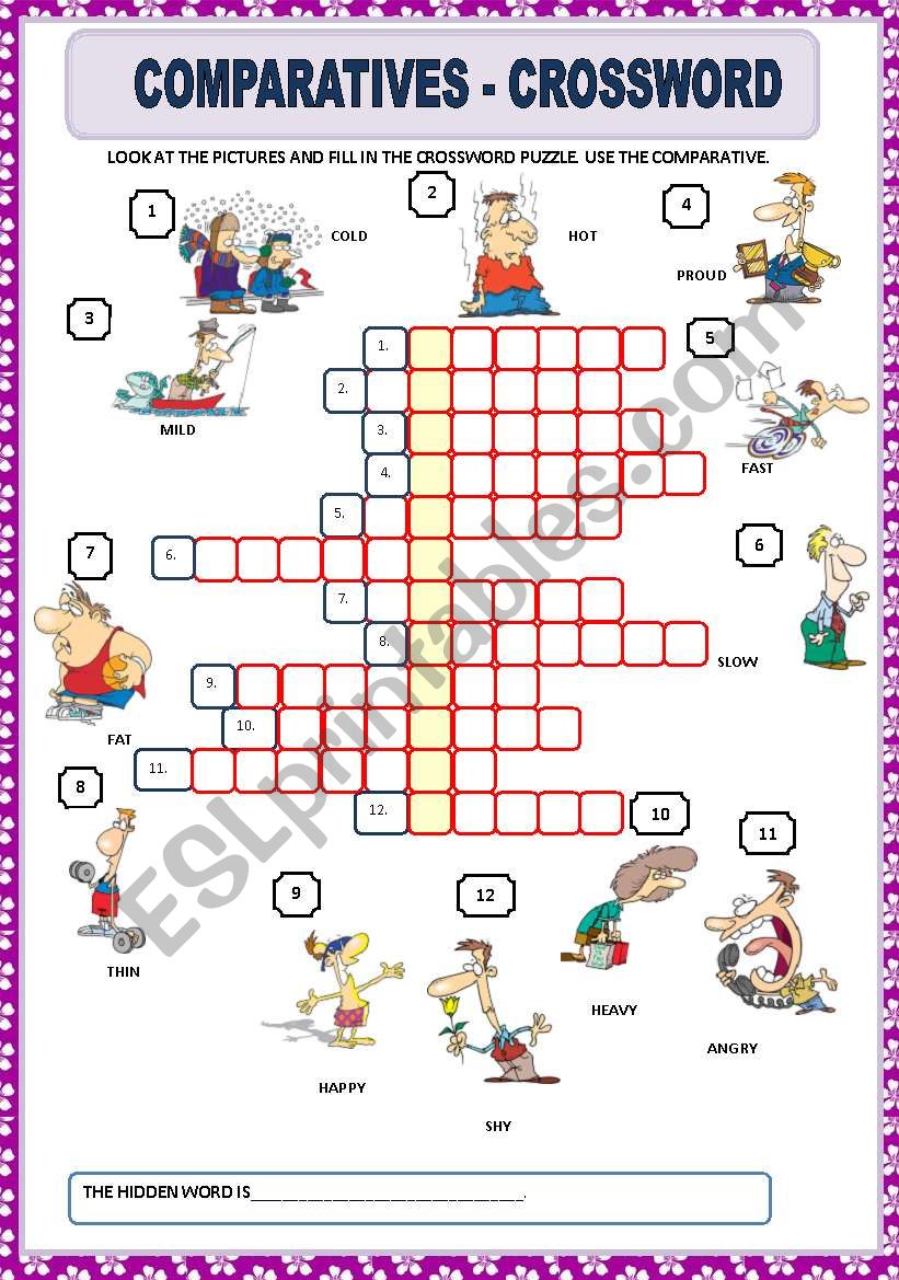 COMPARATIVES - CROSSWORD worksheet