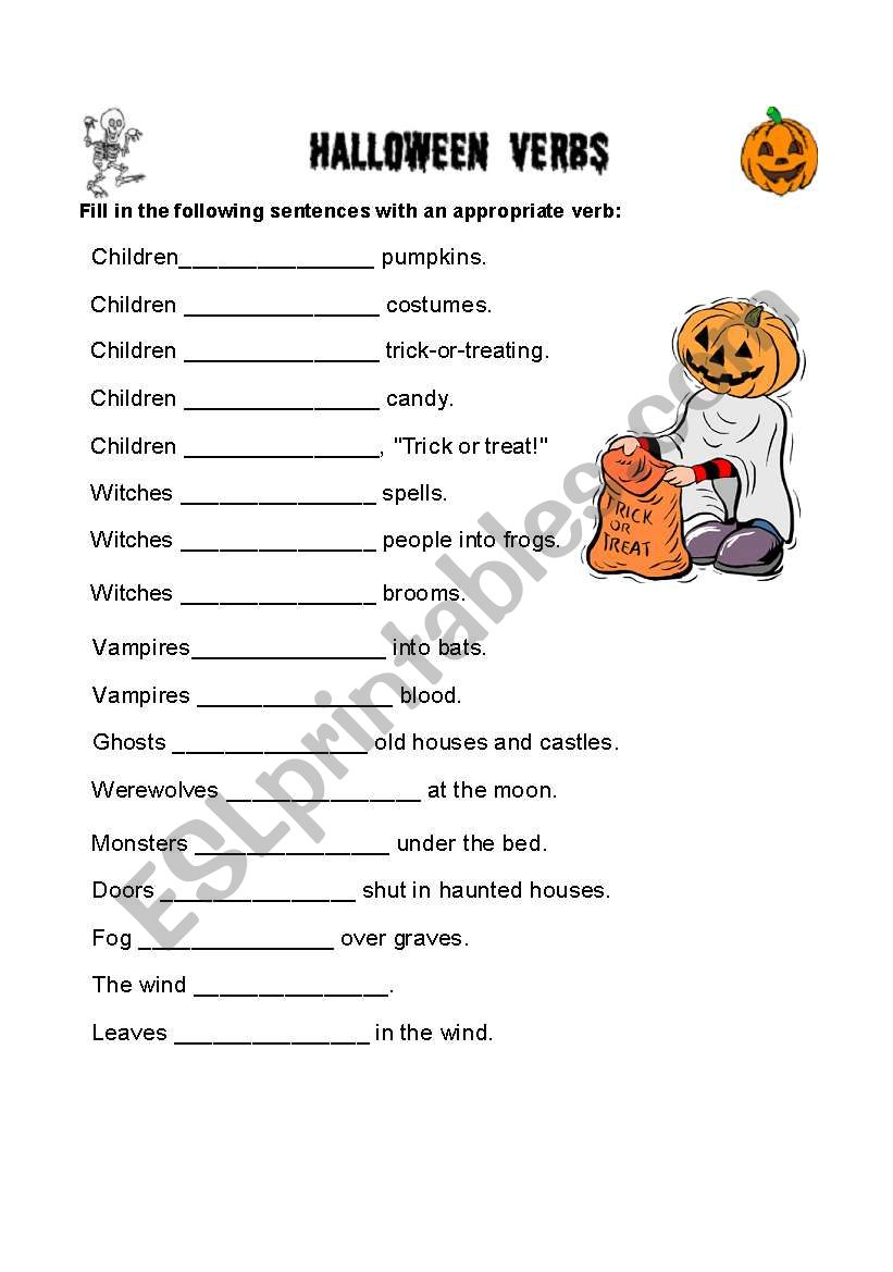 halloween verbs worksheet