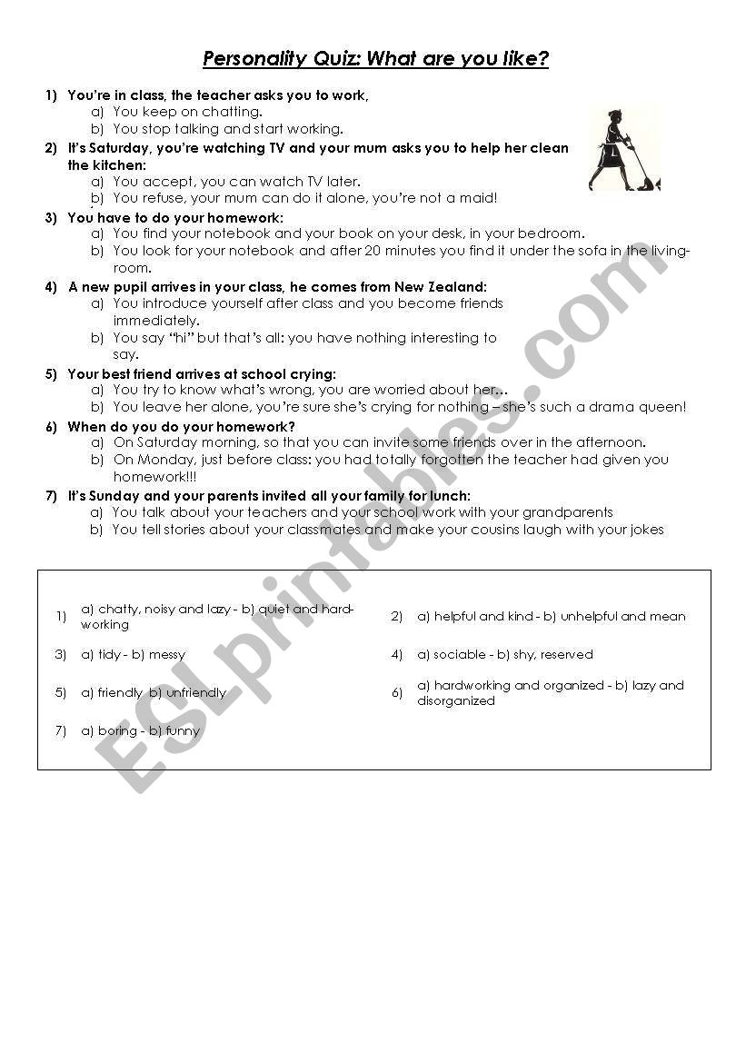 Quiz: what are you like? worksheet