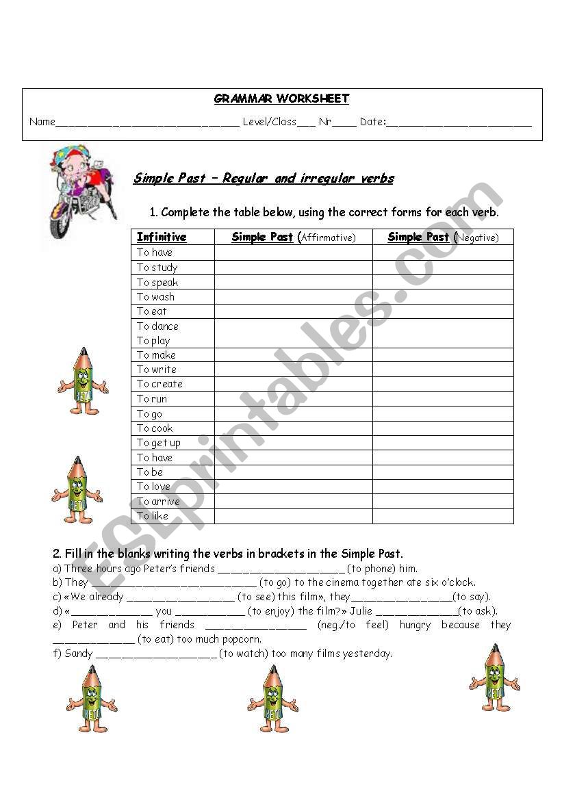 The simple past tense worksheet