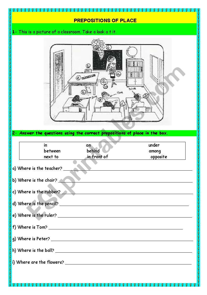 Place prepositions worksheet