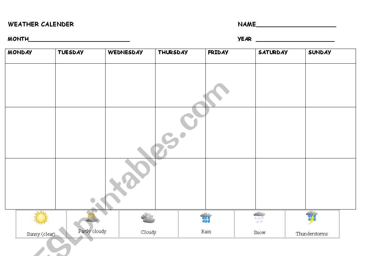 weather calendar worksheet