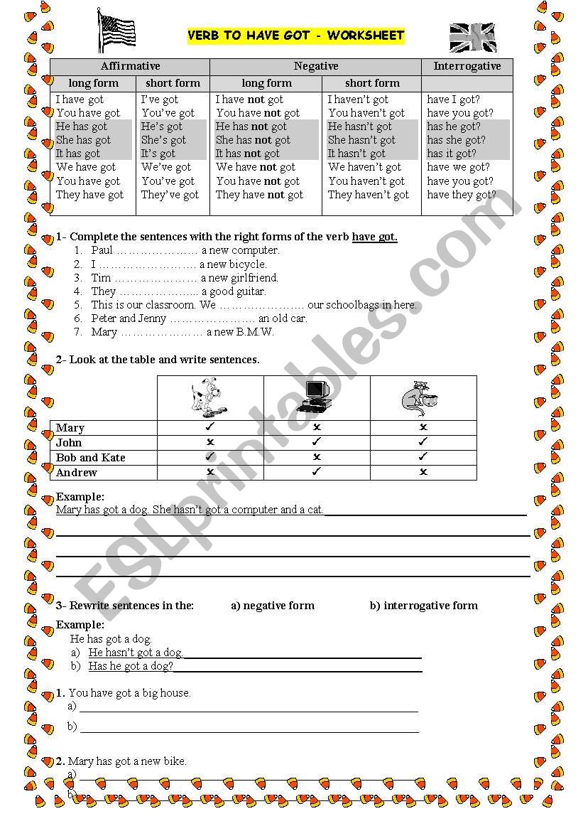 Verb To have got worksheet