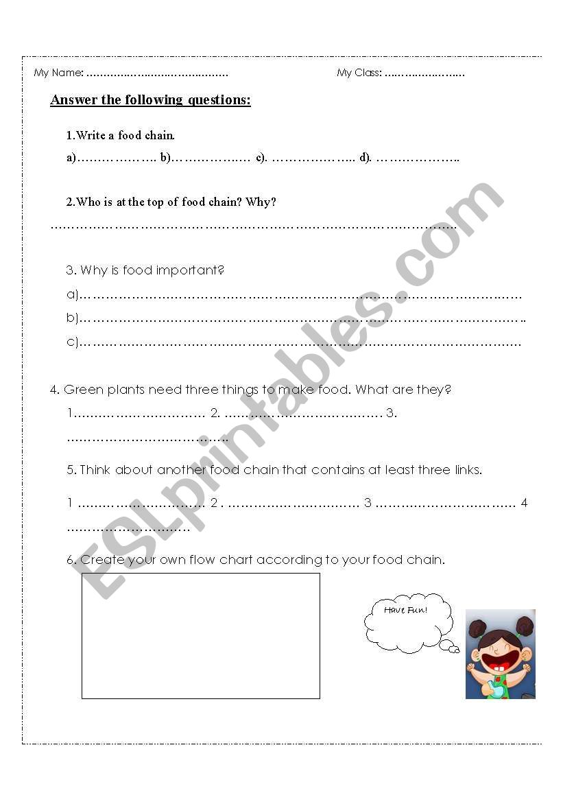 Food Chain worksheet