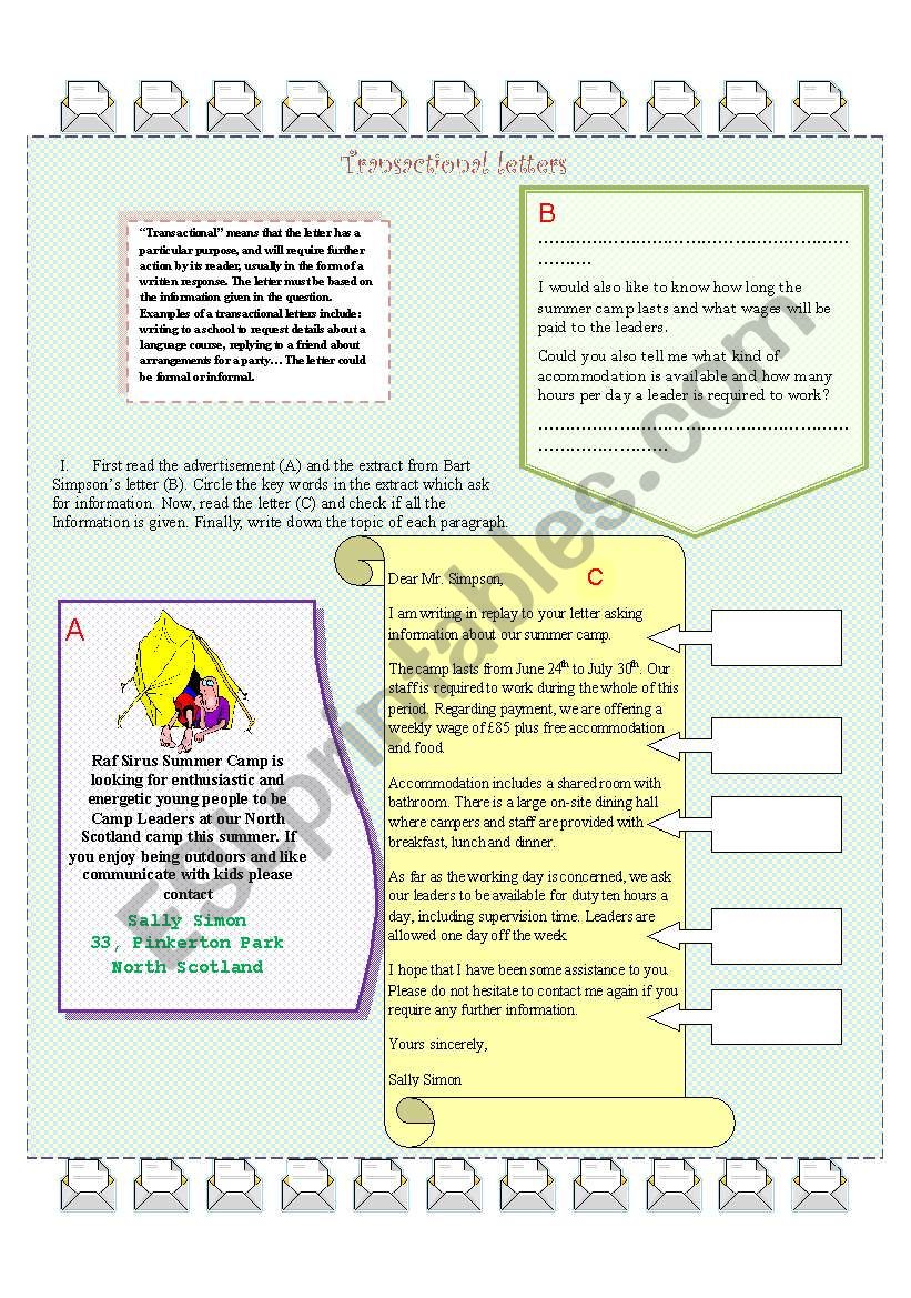 Transactional letters worksheet