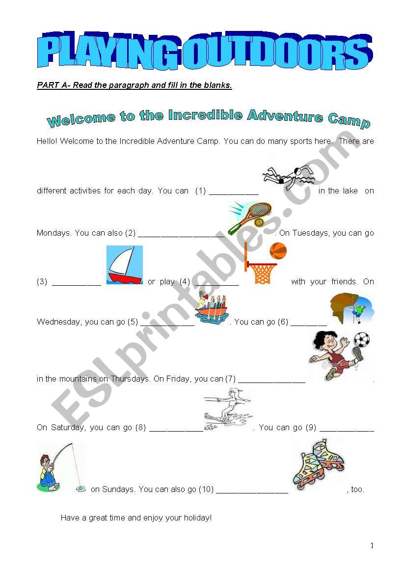 OUTDOOR ACTIVITIES worksheet