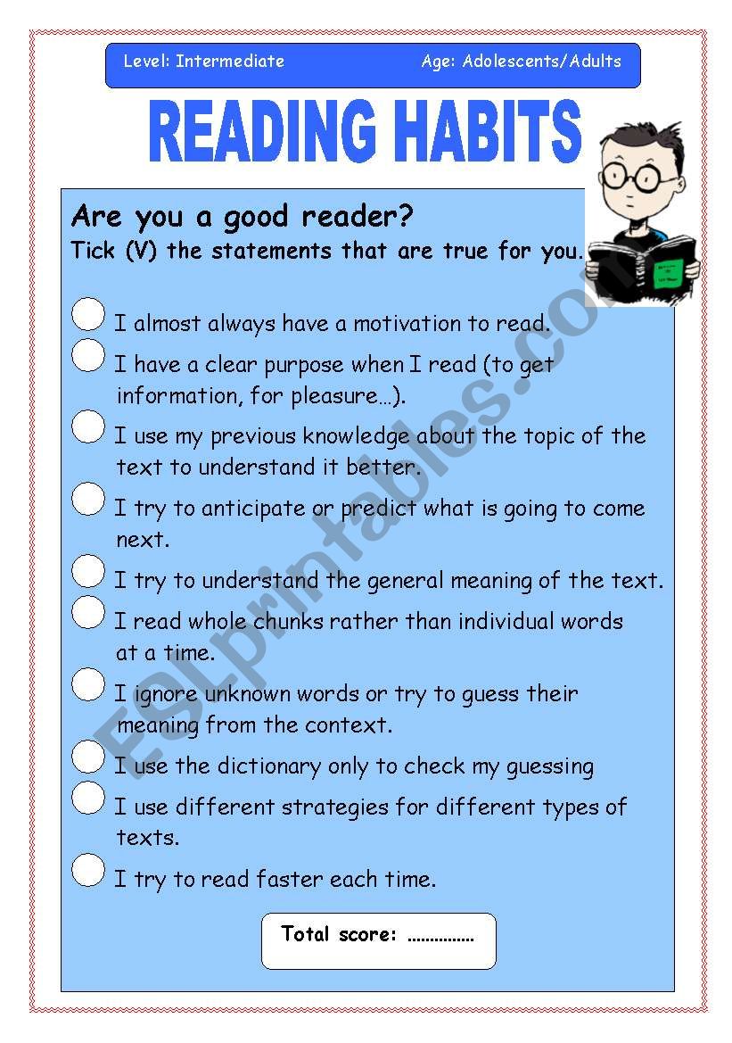 READING HABITS worksheet