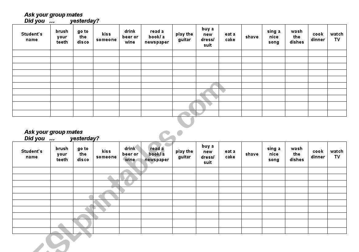 past simple activity worksheet