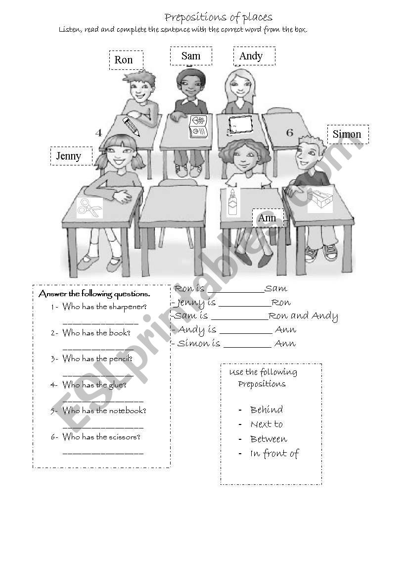 Prepositions using the classroom