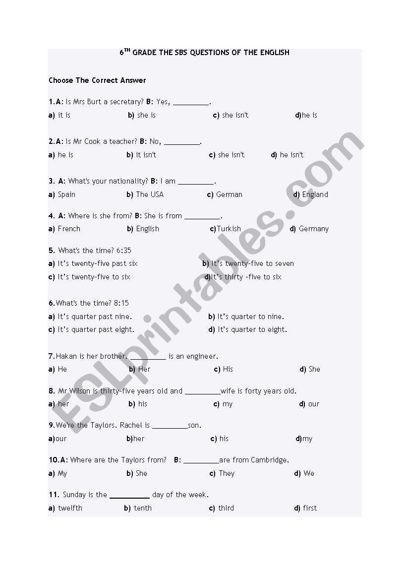 general exam worksheet