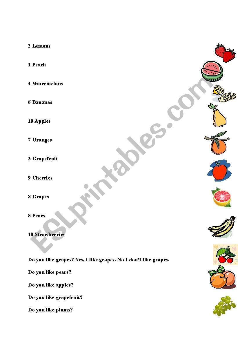 Do you like fruit? worksheet