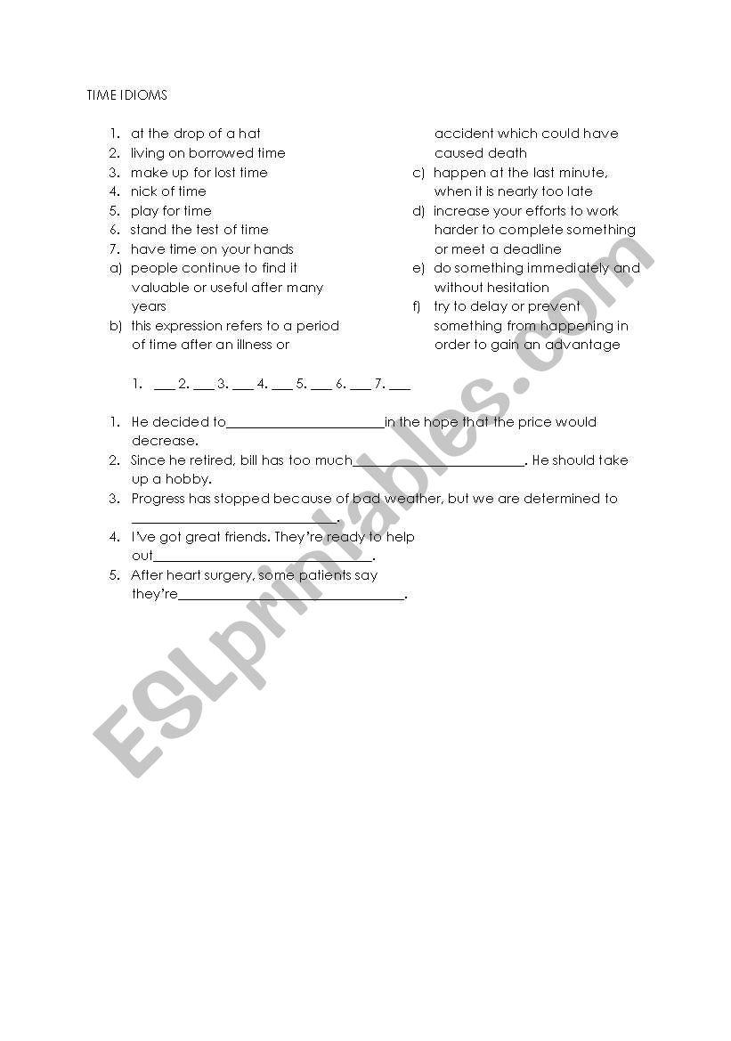 Idioms expressing emotions worksheet