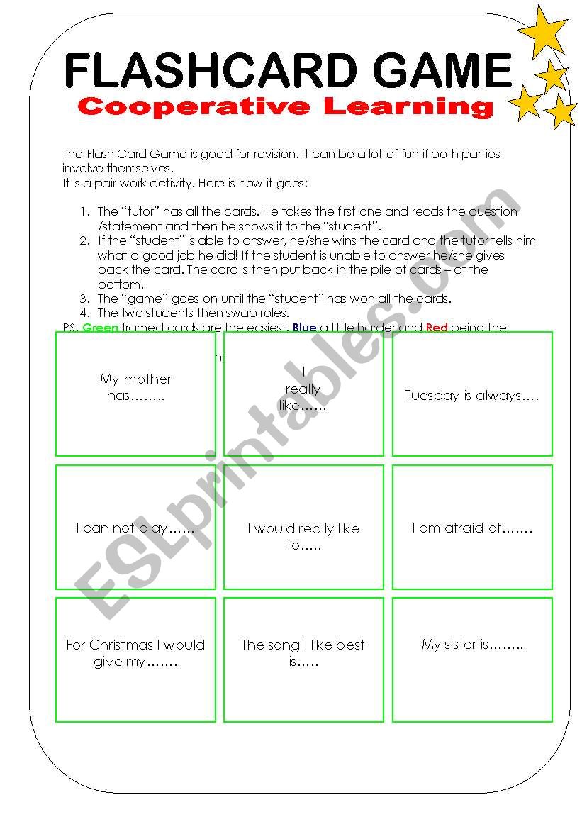 Flashcard Game (Cards for Cooperative Learning Structure) -3 pgs