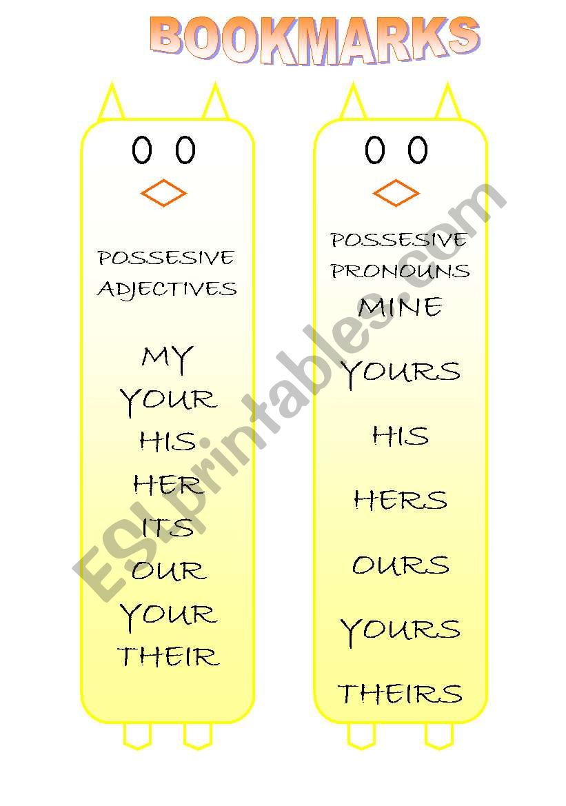 POSSESSIVE BOOKMARKS worksheet