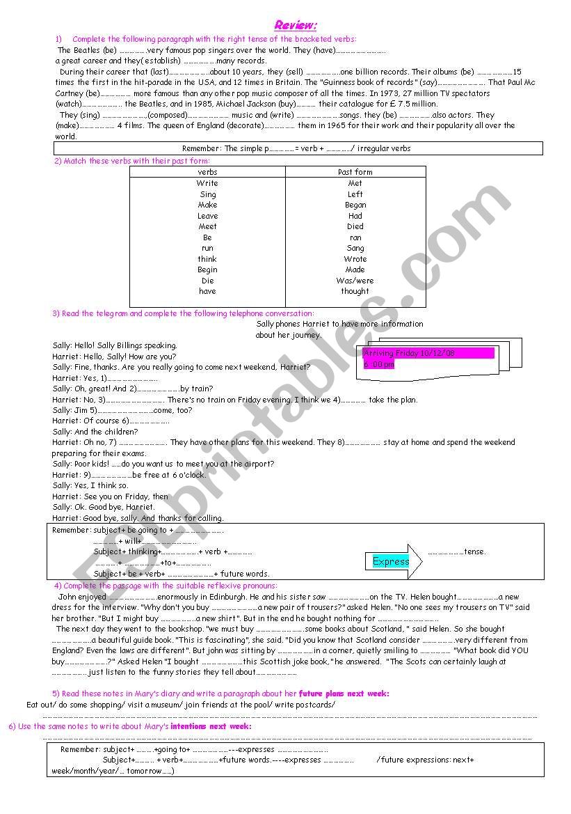 REVIEW FOR 9TH FORM worksheet