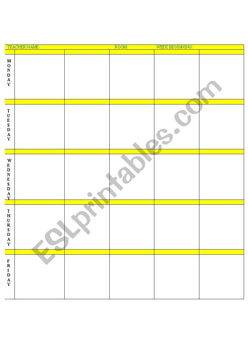 Week Plan worksheet