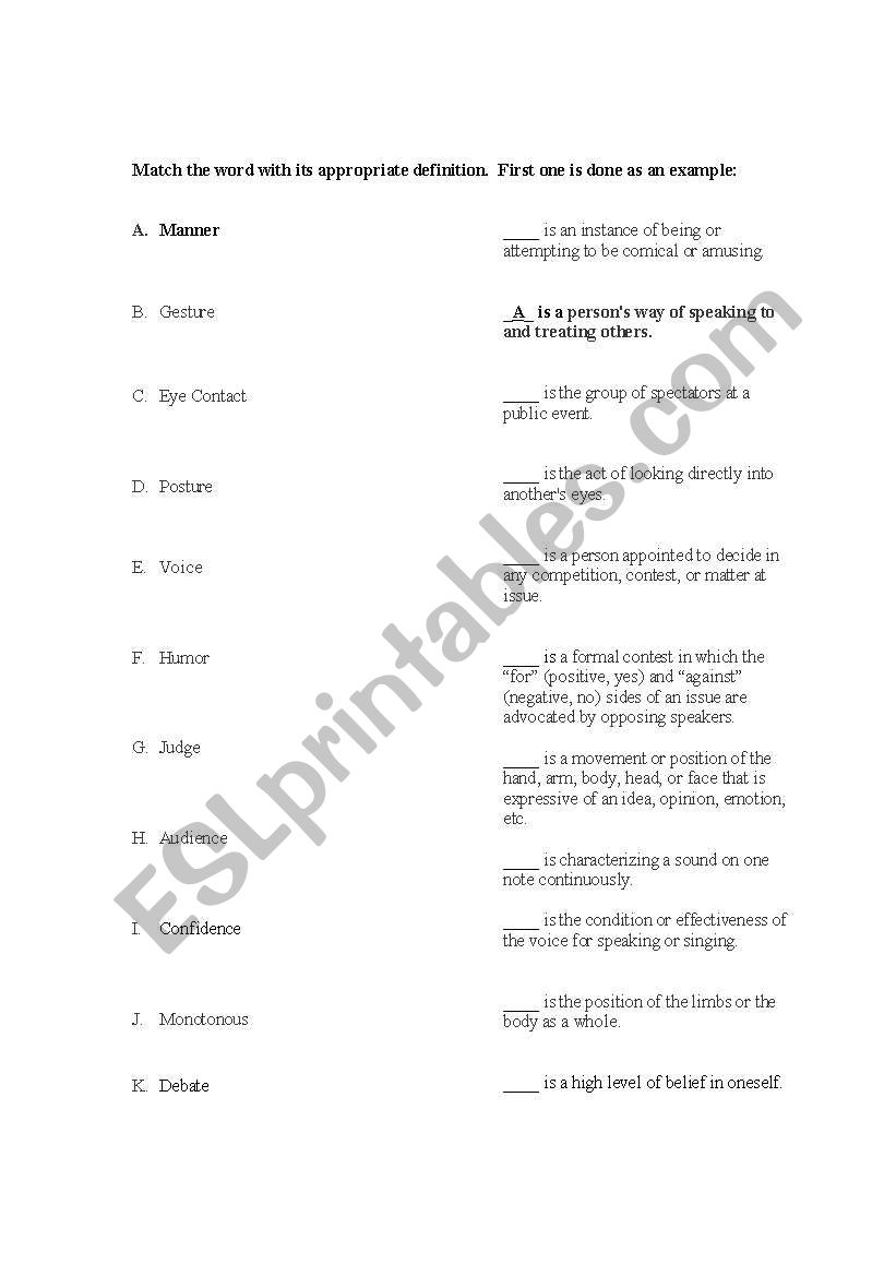 Debate Vocabulary Worksheet worksheet