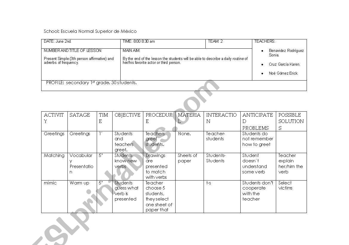 simple presemt third person worksheet
