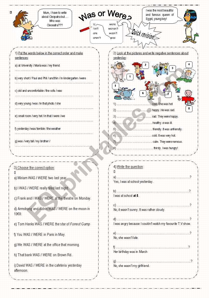 Was or Were? worksheet