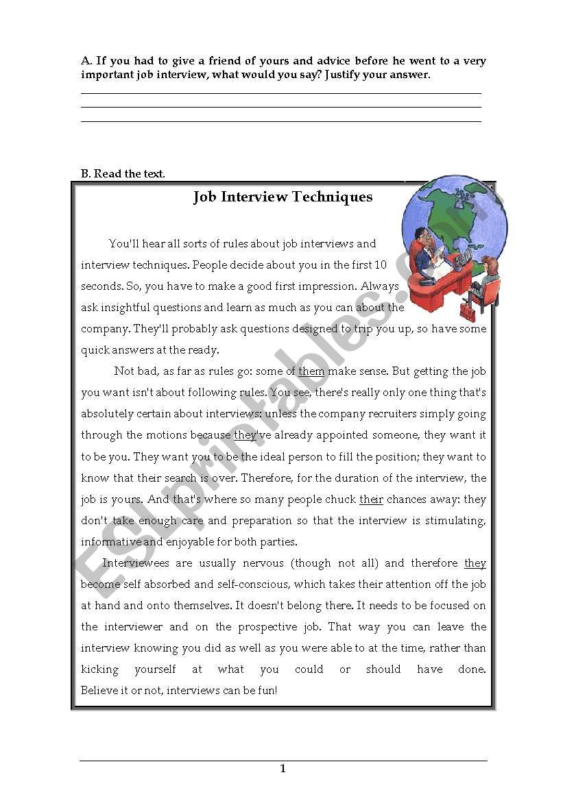 Job interview worksheet
