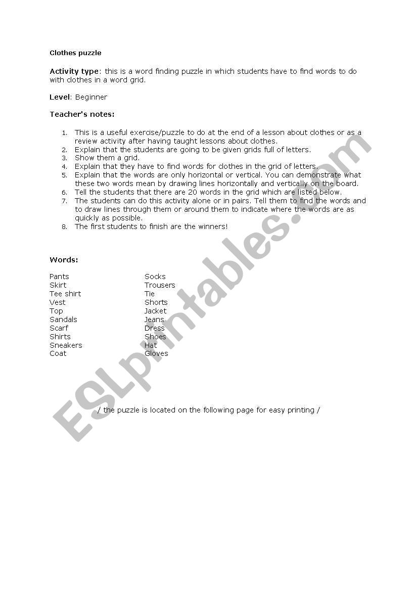 clothes puzzle worksheet