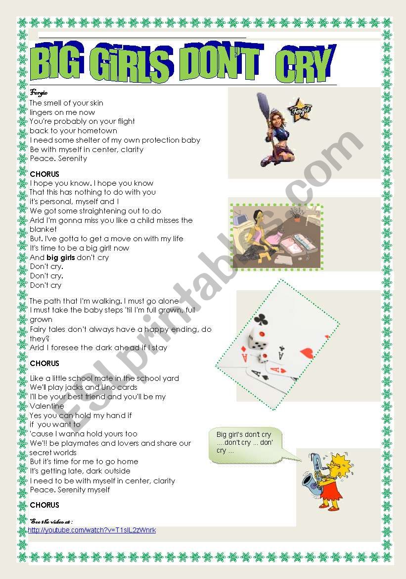 Song : Big Girls donÂ´t cry  worksheet