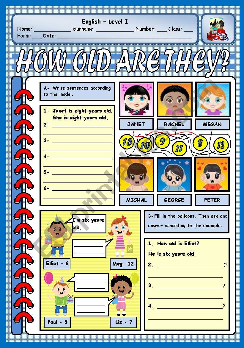 HOW OLD ARE THEY worksheet
